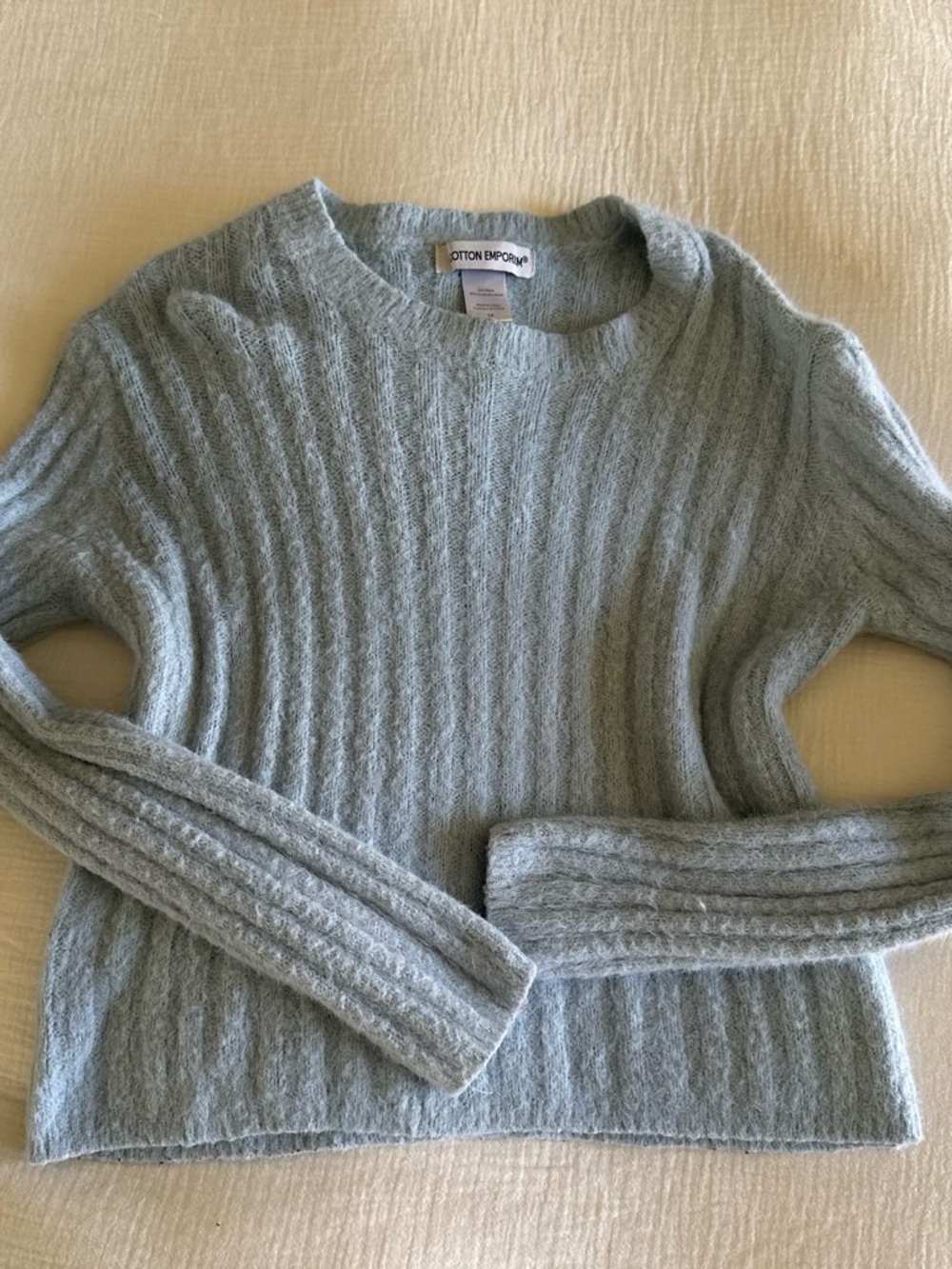 Cotton Emporium Women's Light blue Ribbed Crewneck Sweater